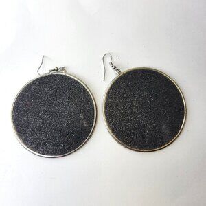 Black Glitter Round Earrings